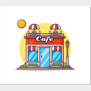 Street Café Building Cartoon Vector Icon Illustration Posters and Art